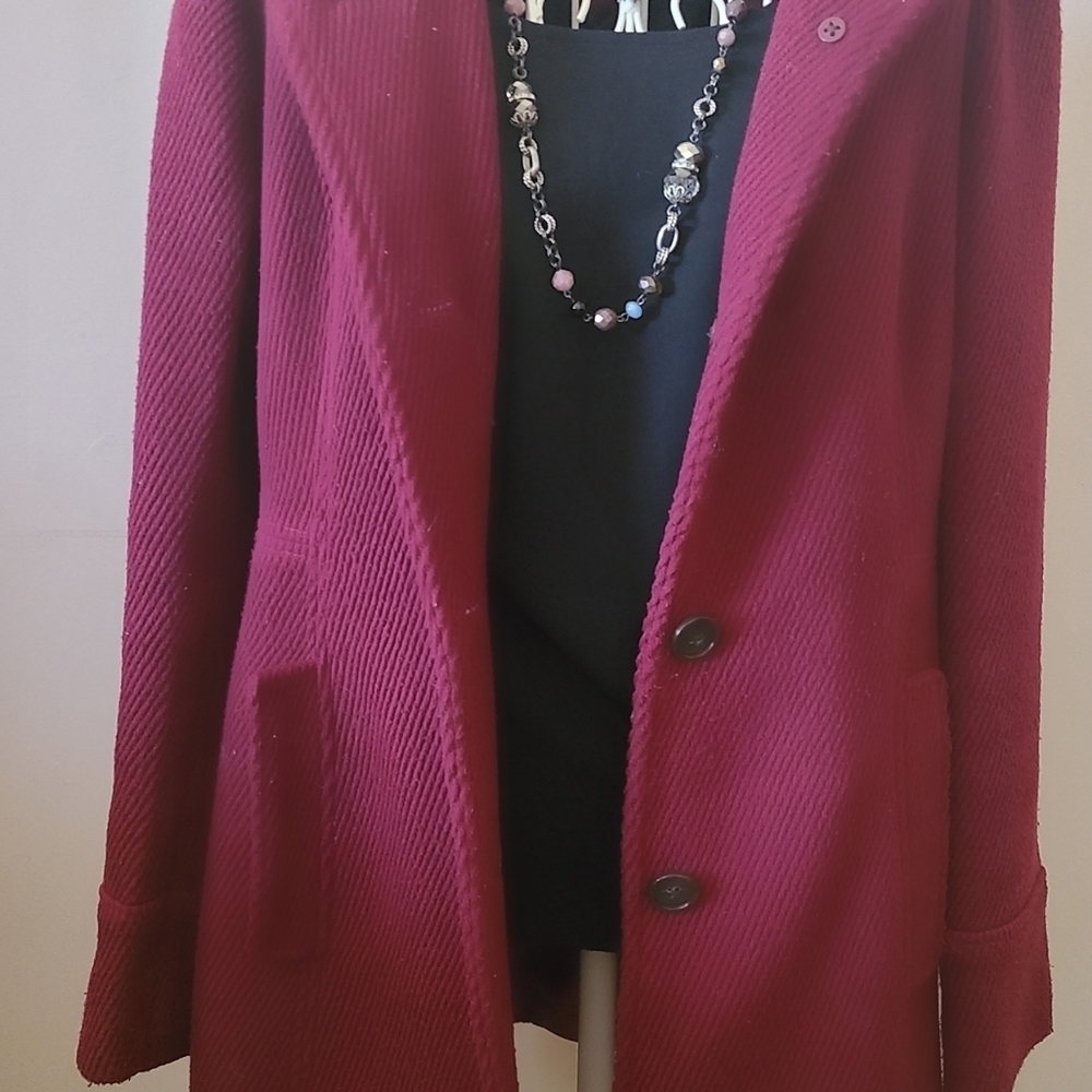 Ann Taylor LOFT burgundy button up wool peacoat size 6